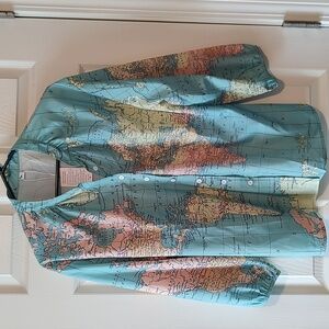 XL, World Map button down shirt.